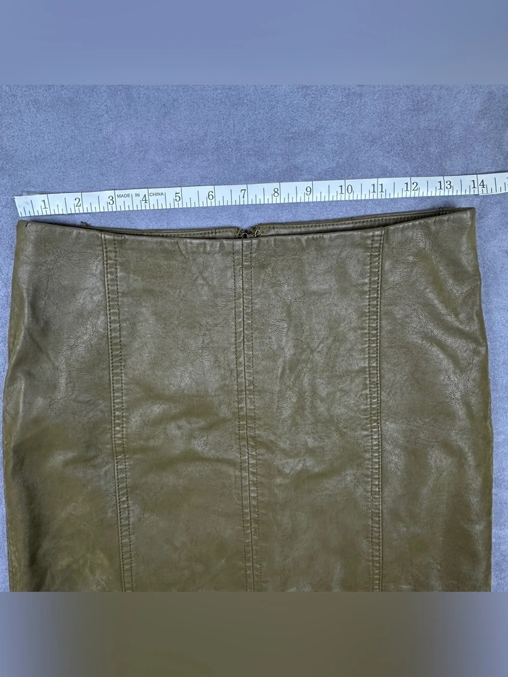 Free People Modern Femme Faux Leather Mini Skirt Olive Green Size 2